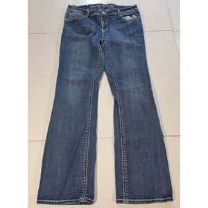 Live Hard Mens Bootcut Jeans Blue Cross Embroidered Sequins Y2K 31x31 HZ-537